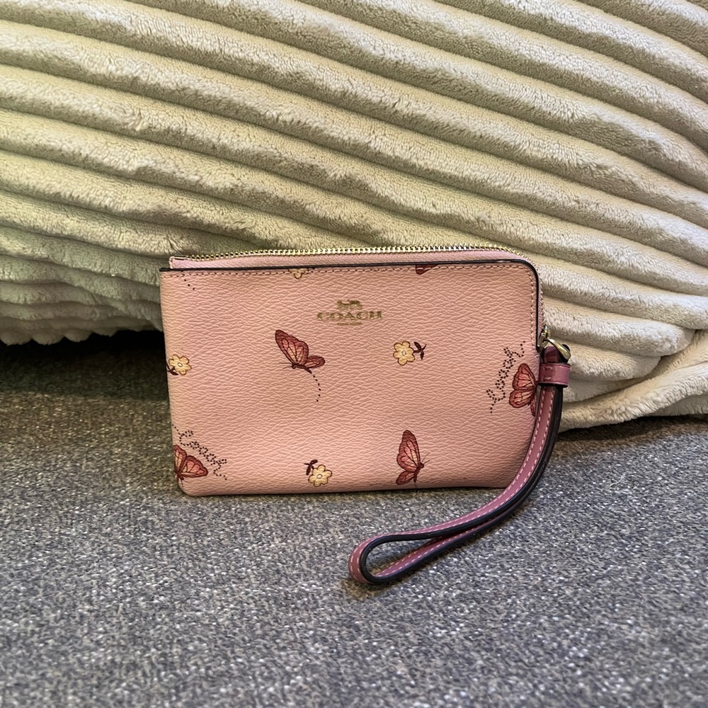 Coach Pink Butterfly Print Wristlet